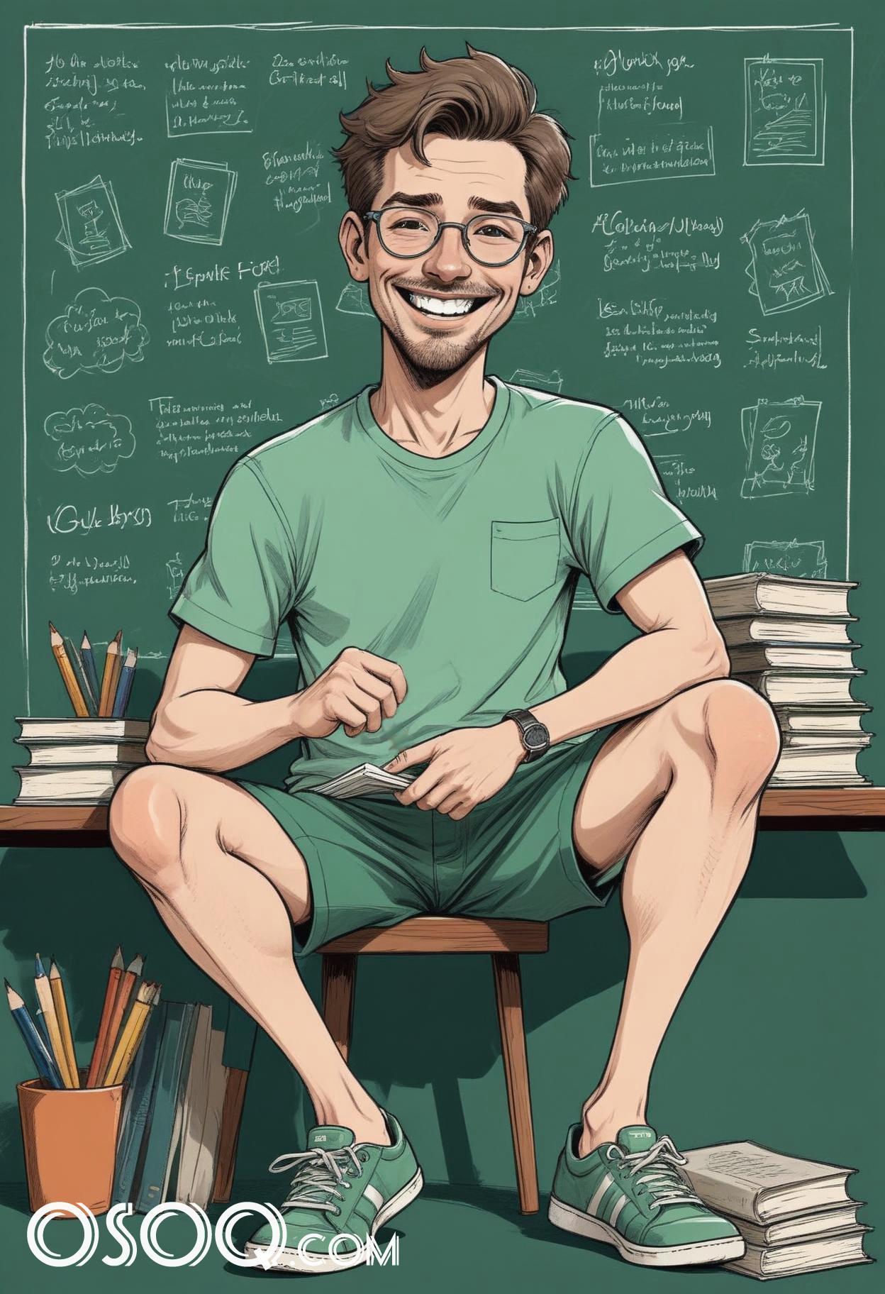 Teacher caricature cartoon portrait drawing 16