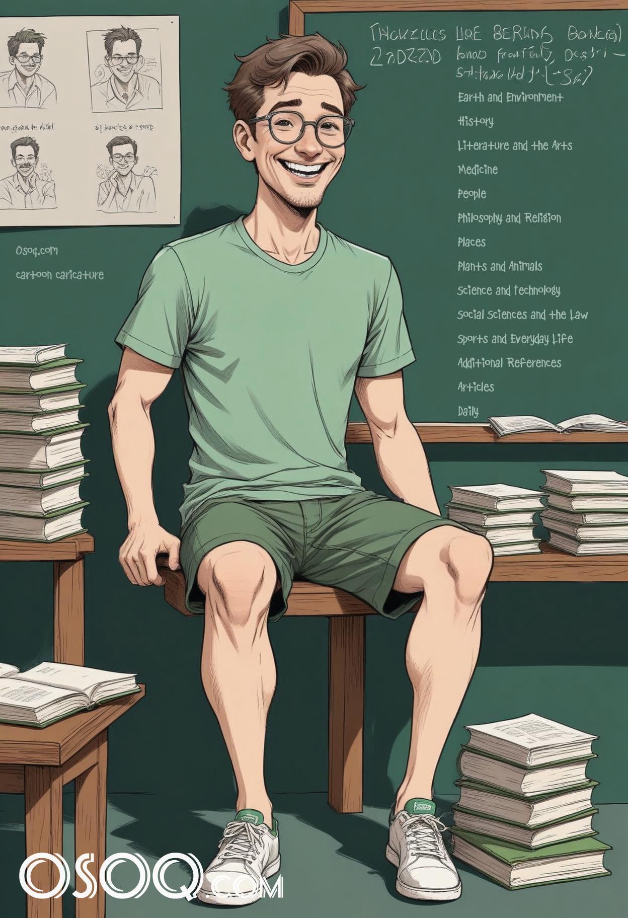 Teacher caricature cartoon portrait drawing 17