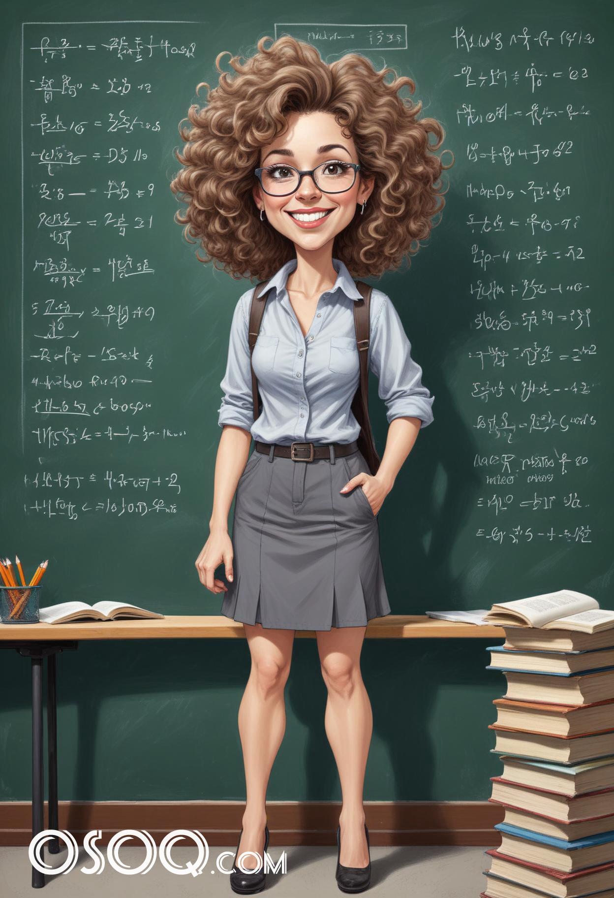 Beautiful teacher cartoon caricature drawing 04