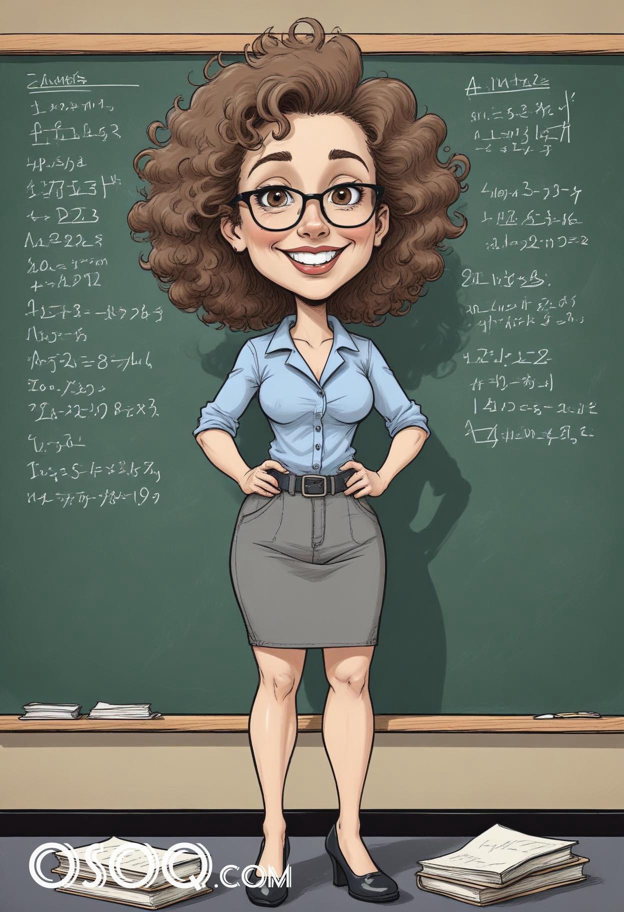 Cartoon female teacher caricature drawing 01