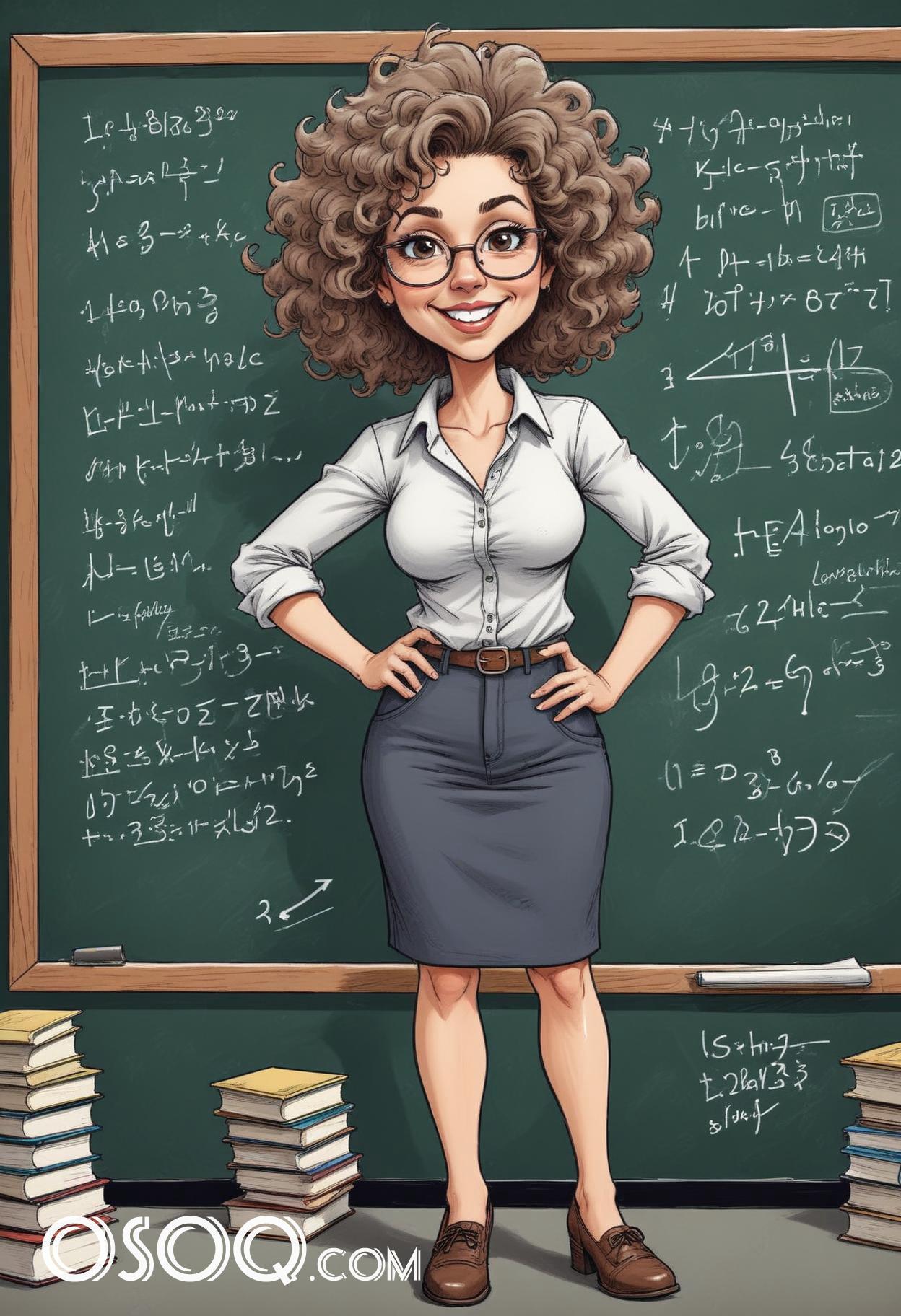 Cartoon female teacher caricature drawing 02