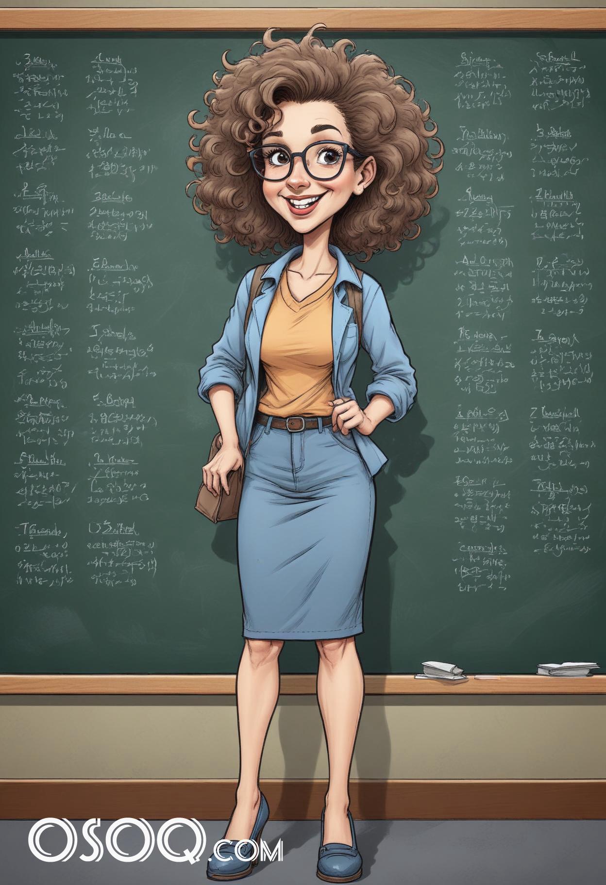 Cartoon female teacher caricature drawing 03