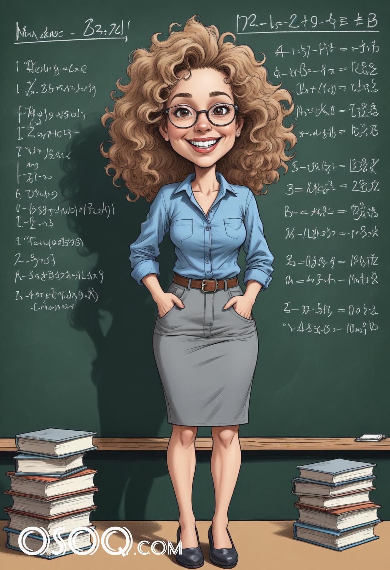 Cartoon female teacher caricature drawing 04