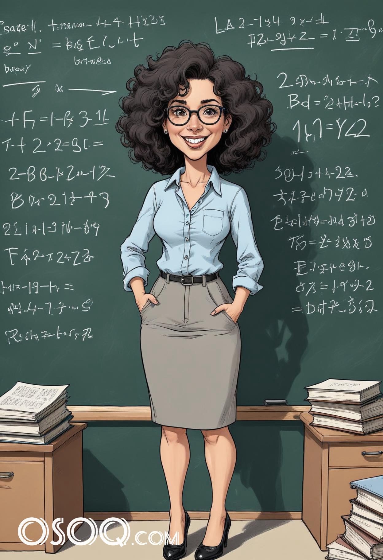 Cartoon female teacher caricature drawing 05