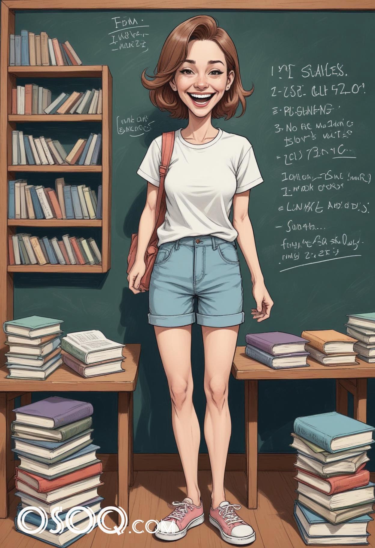 Cartoon female teacher caricature drawing 07