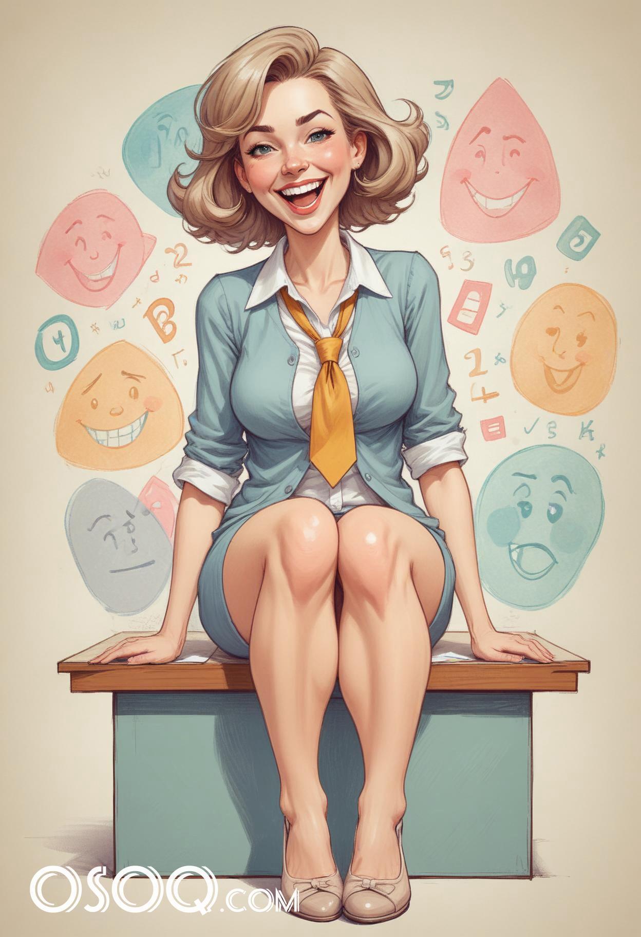 Cartoon female teacher caricature drawing 09