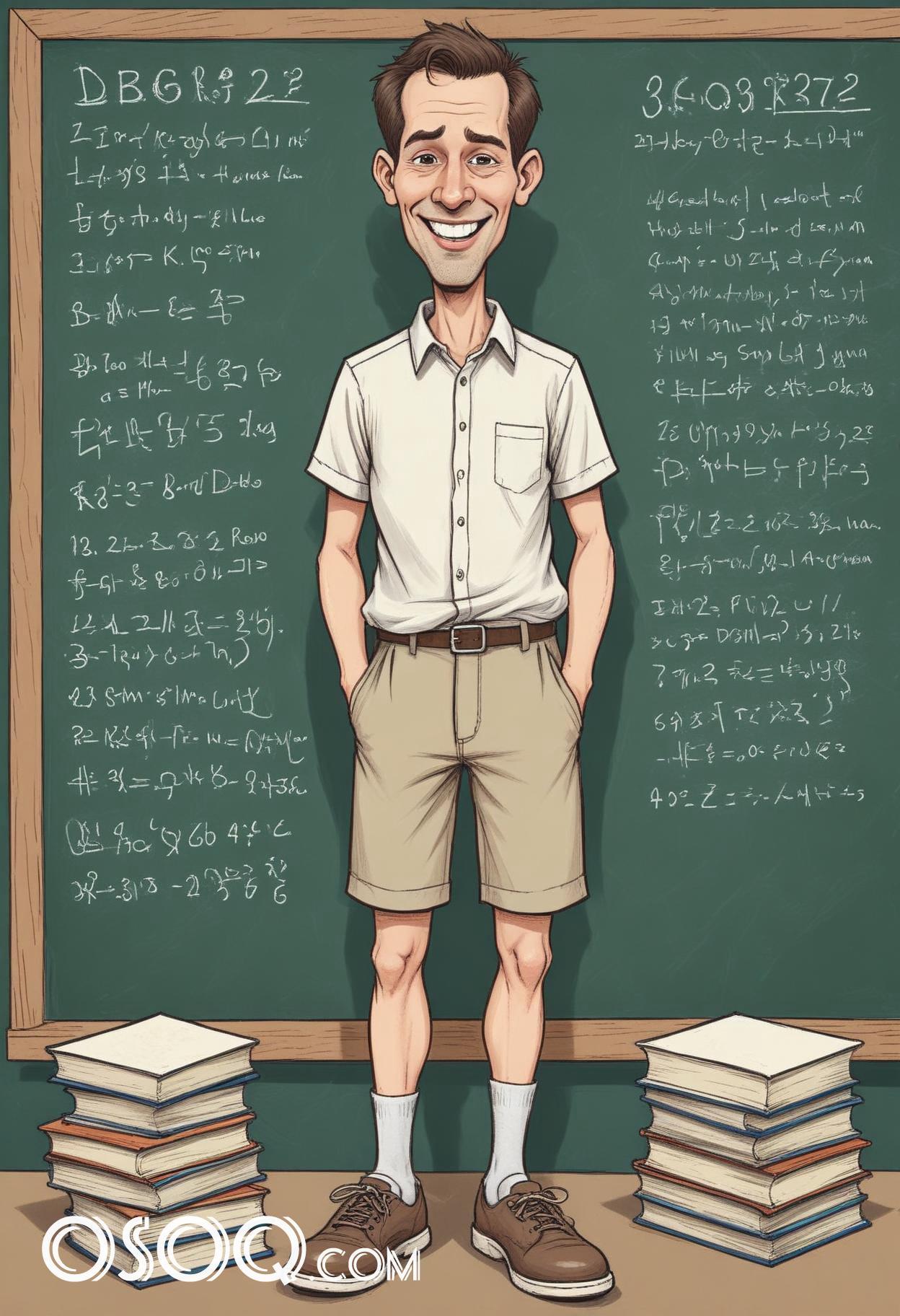 Cartoon male teacher caricature drawing 01