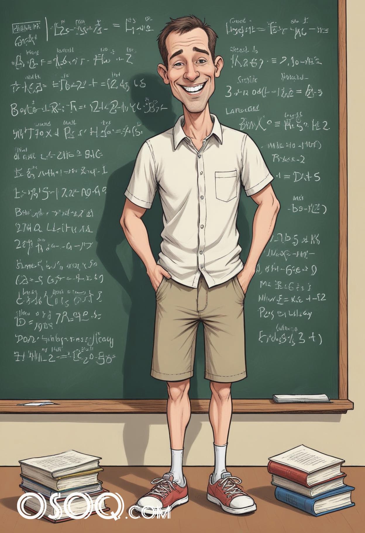 Cartoon male teacher caricature drawing 02