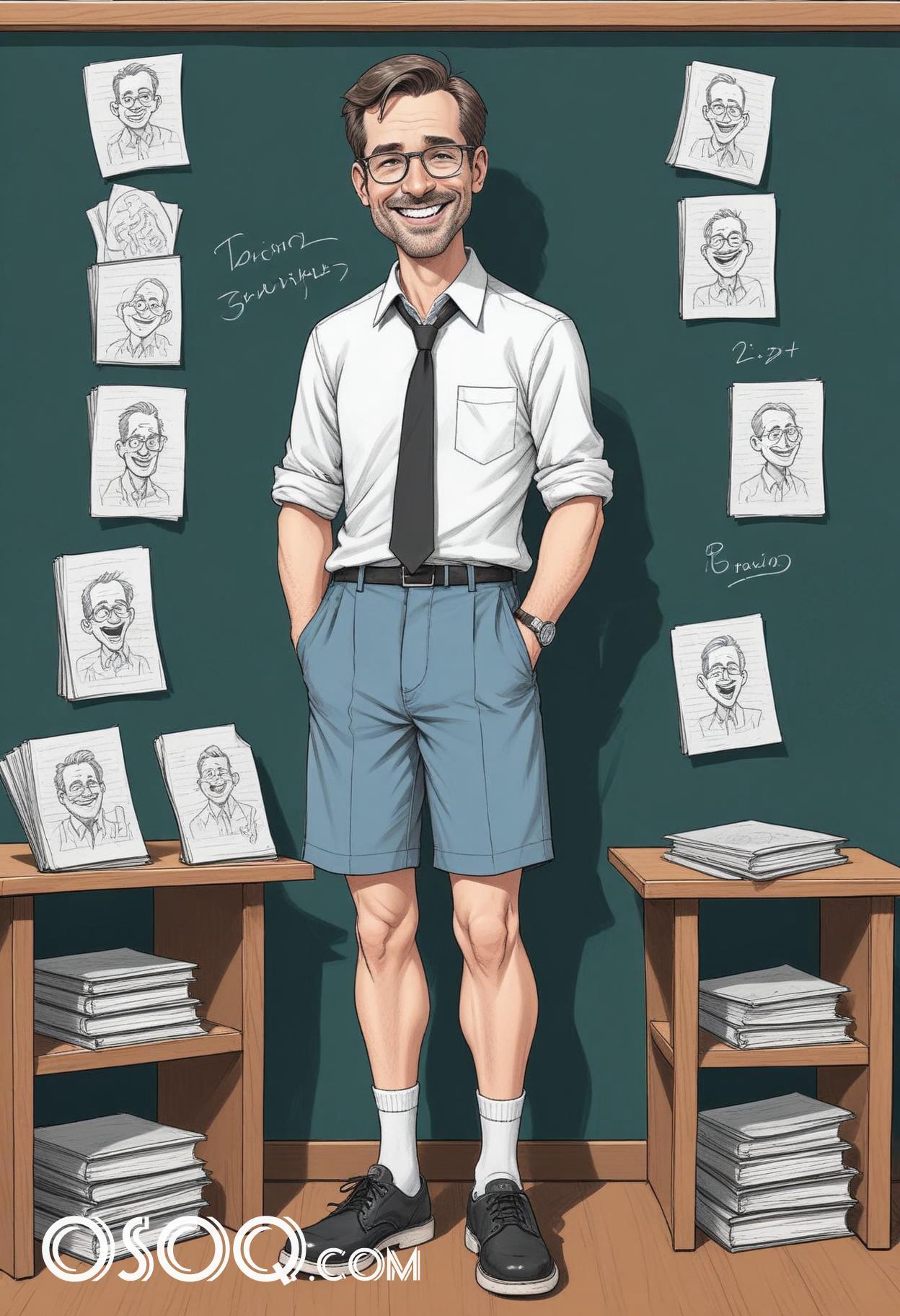 Cartoon male teacher caricature drawing 08