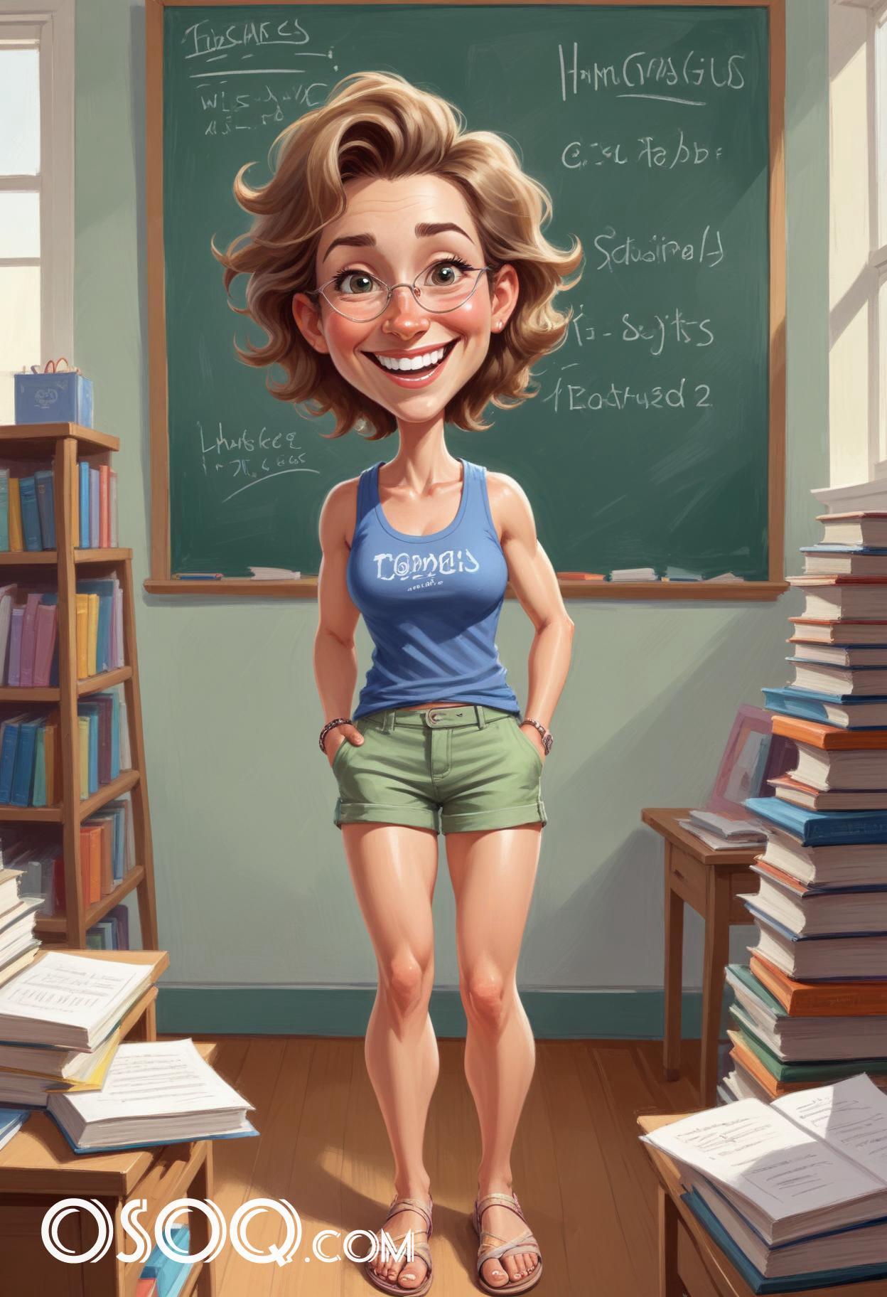 Cartoon teacher teaching caricature drawing 09