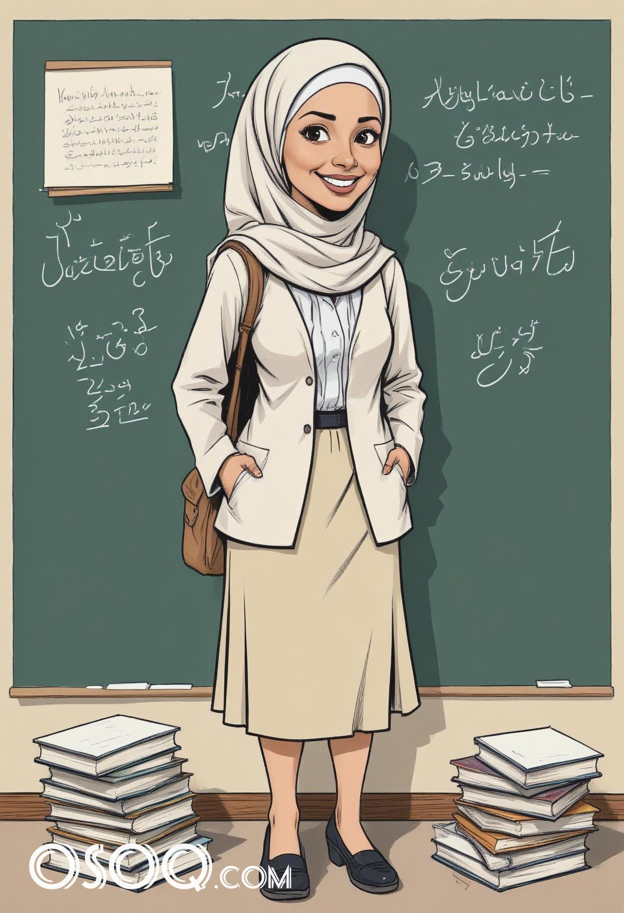 Muslim teacher cartoon drawing 06