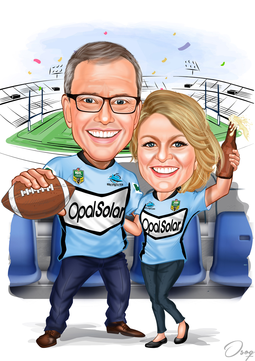 Cartoon Couple Football Fans