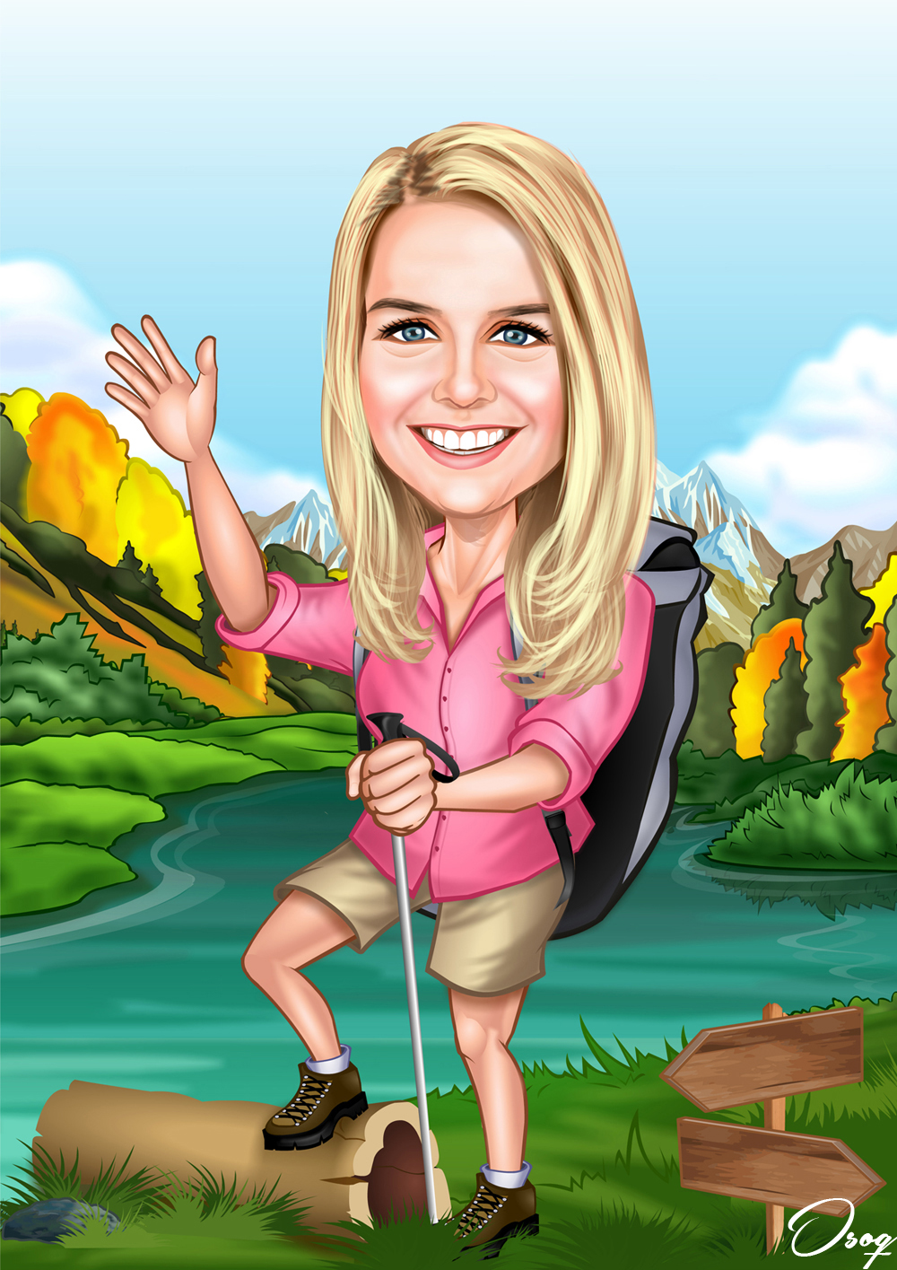 Female Hiking Cartoon