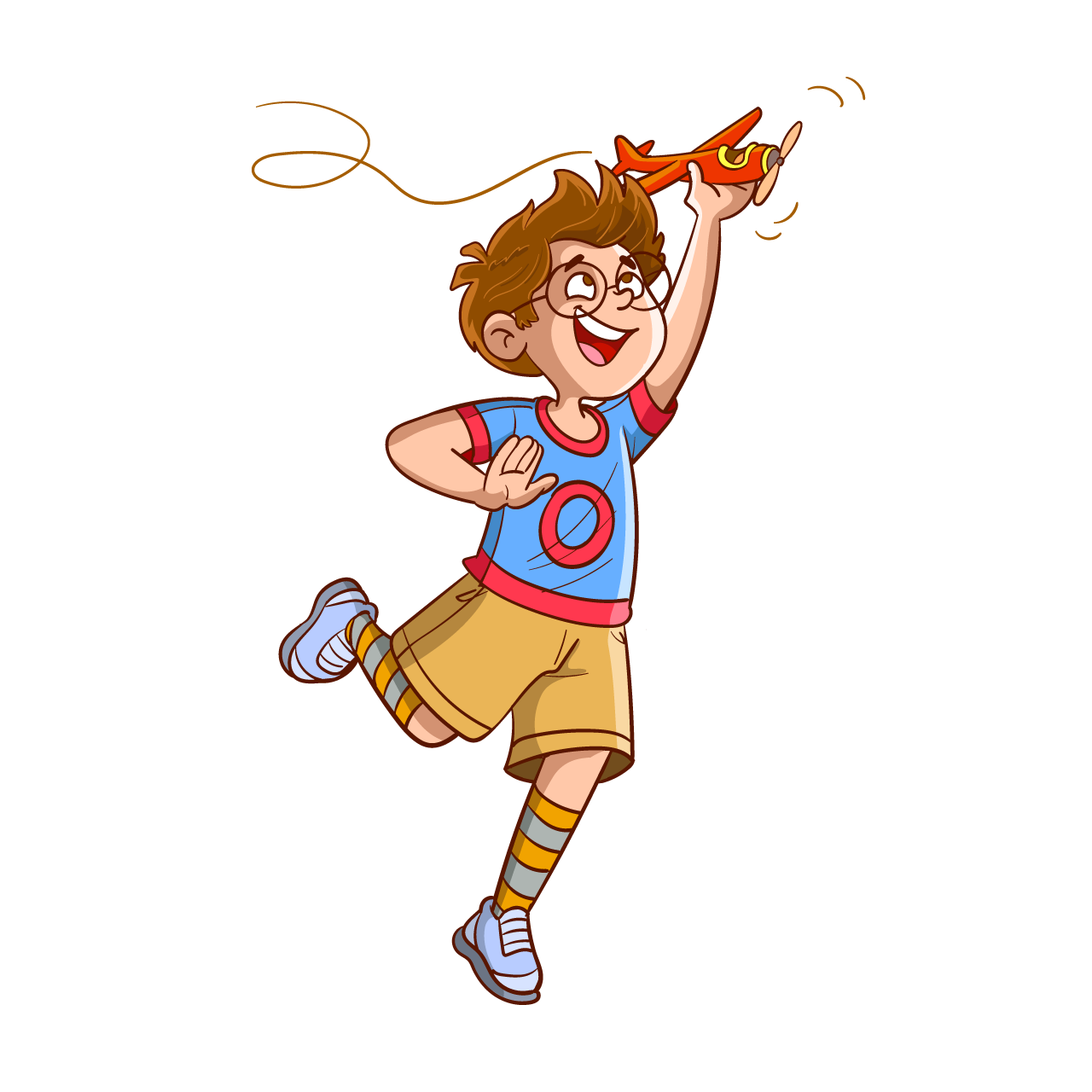 Illustration boy cute shorts playing with toy airplane cartoon