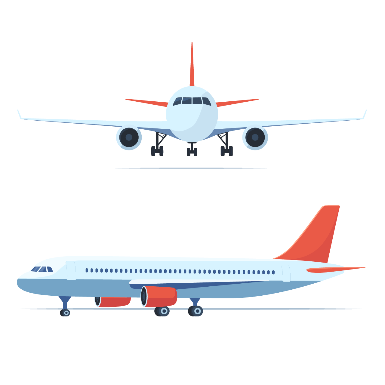 Large passenger airplane front side view illustration