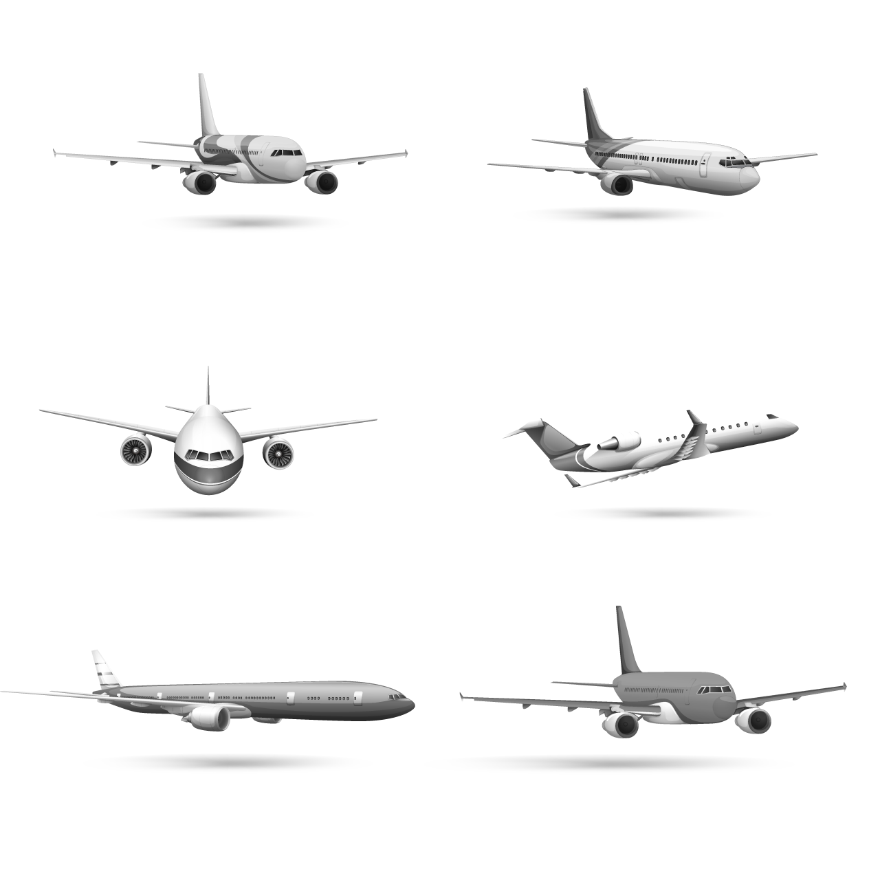 Set planes grayscale clipart illustration cartoon image