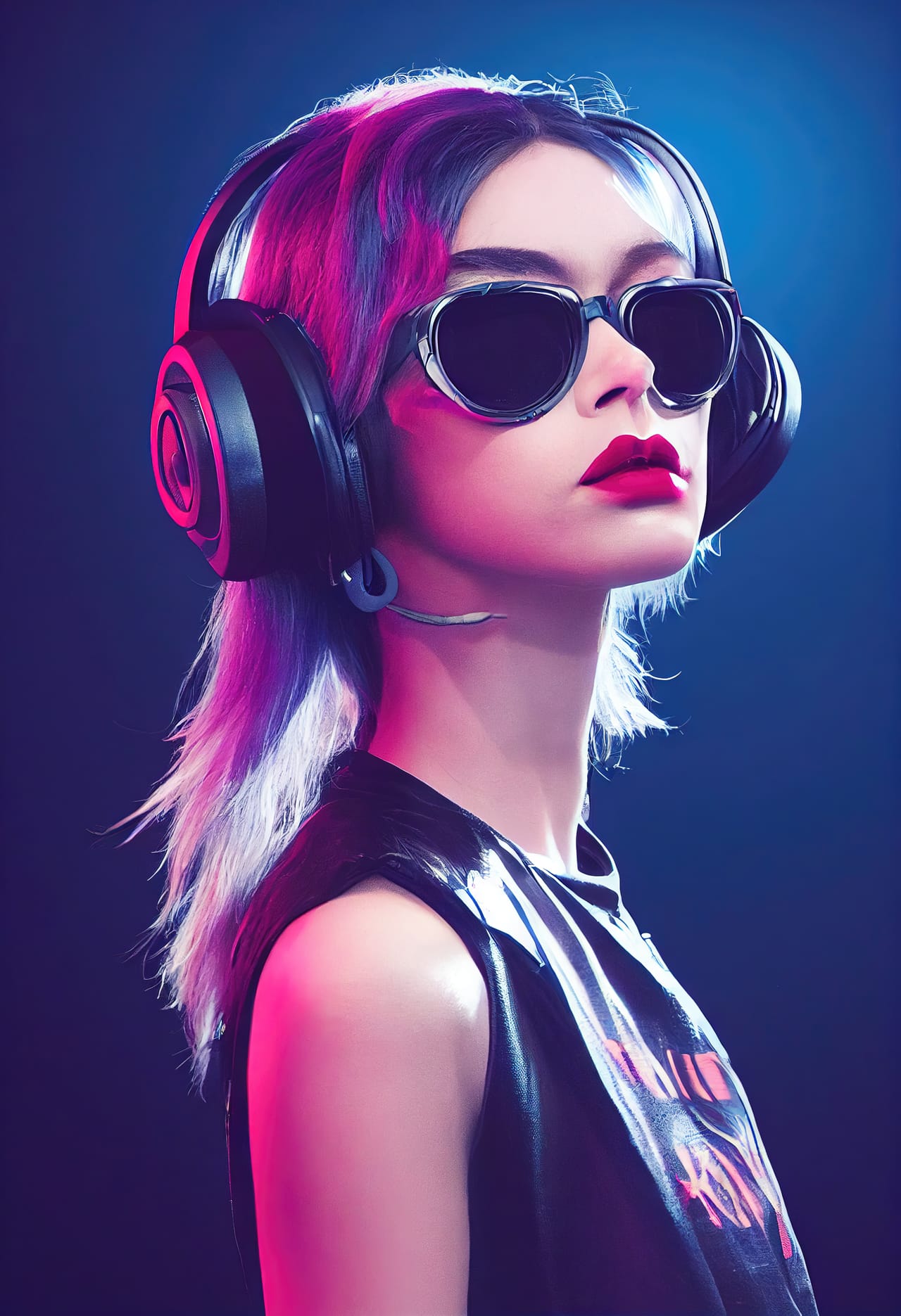 Fictional person based real person portrait creative beauty wearing headphones