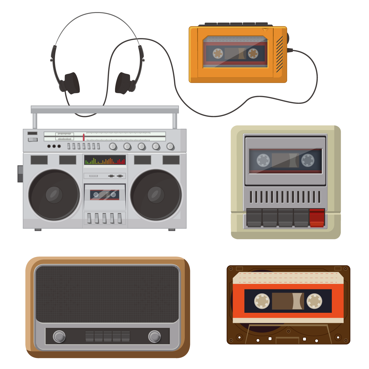 CD clipart cassette tape players cartoon illustration image hand drawing sketch