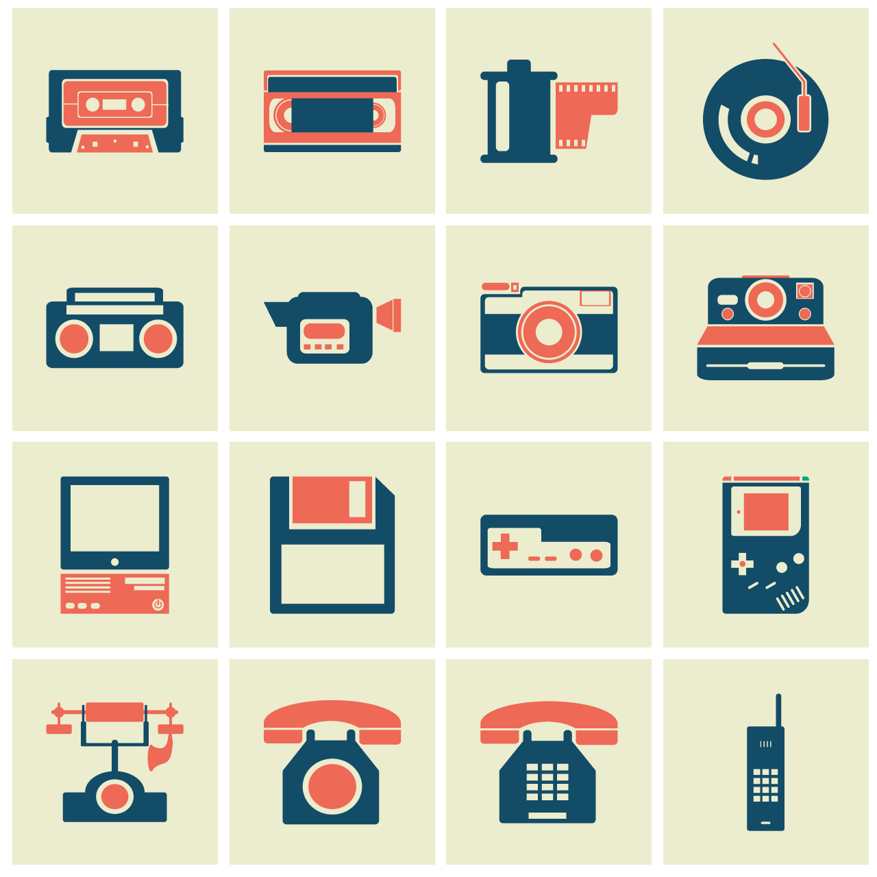Devices retro old set icon cartoon illustration image