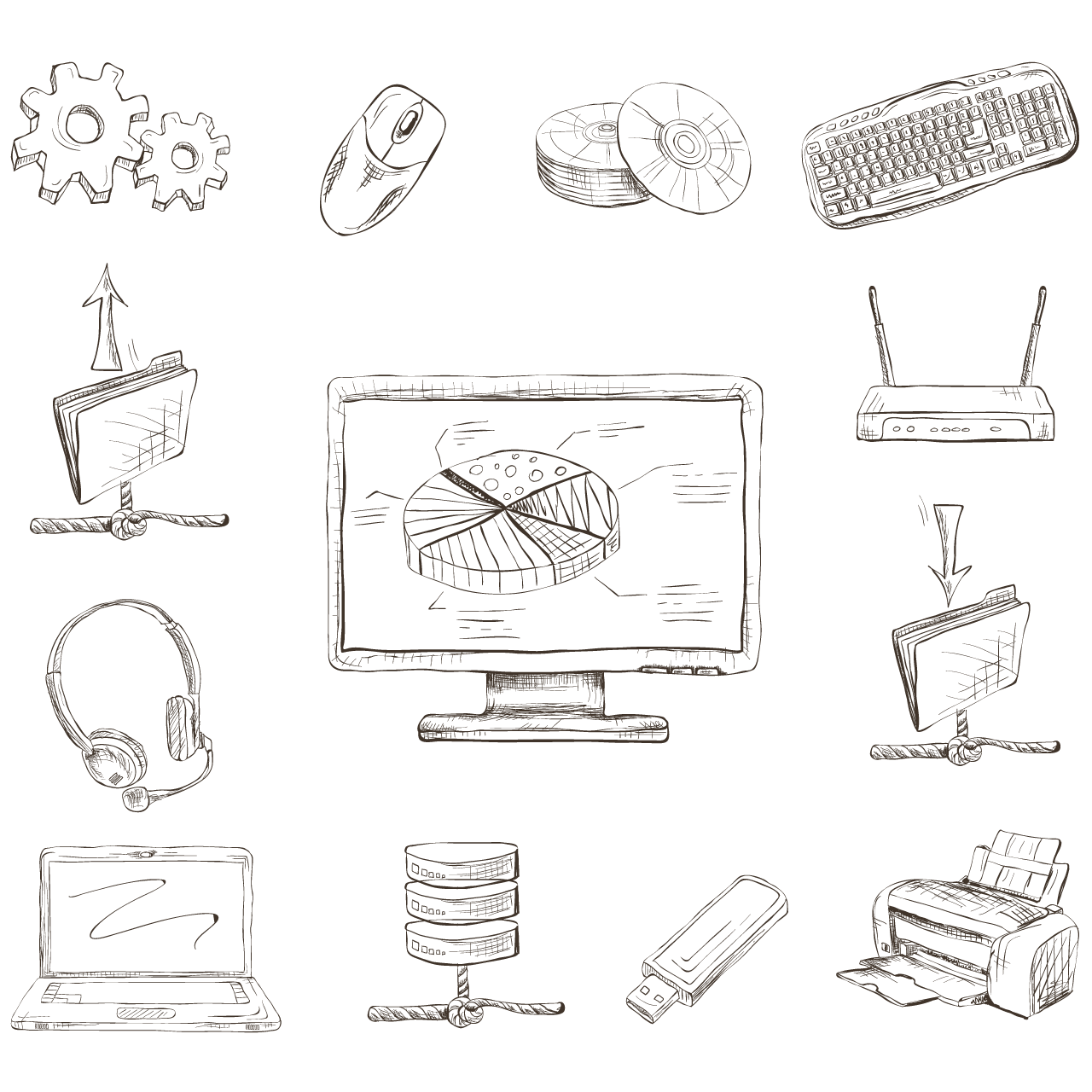 Hand drawn computer elements cartoon illustration image