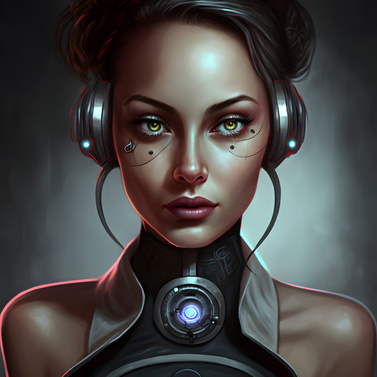 Related image young caucasian woman futuristic cybernetic dress headphones neural network generated art