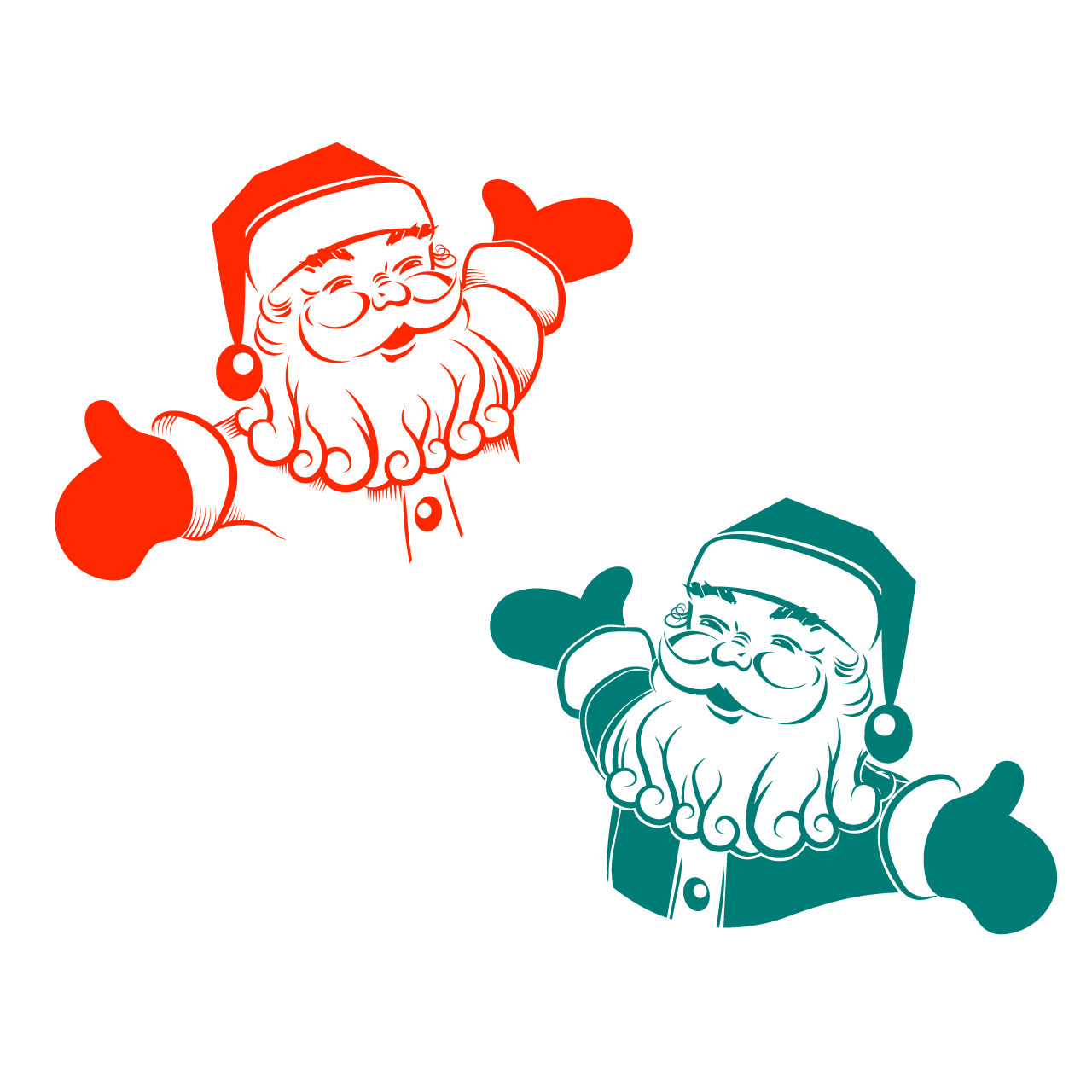 Cheerful santa claus face silhouette isolated design component set
