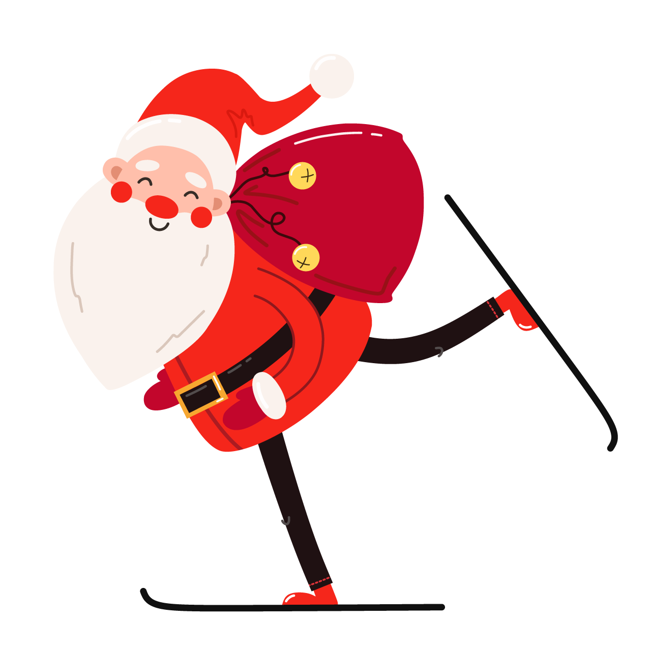 Happy santa claus skis cheerful character transparent background
