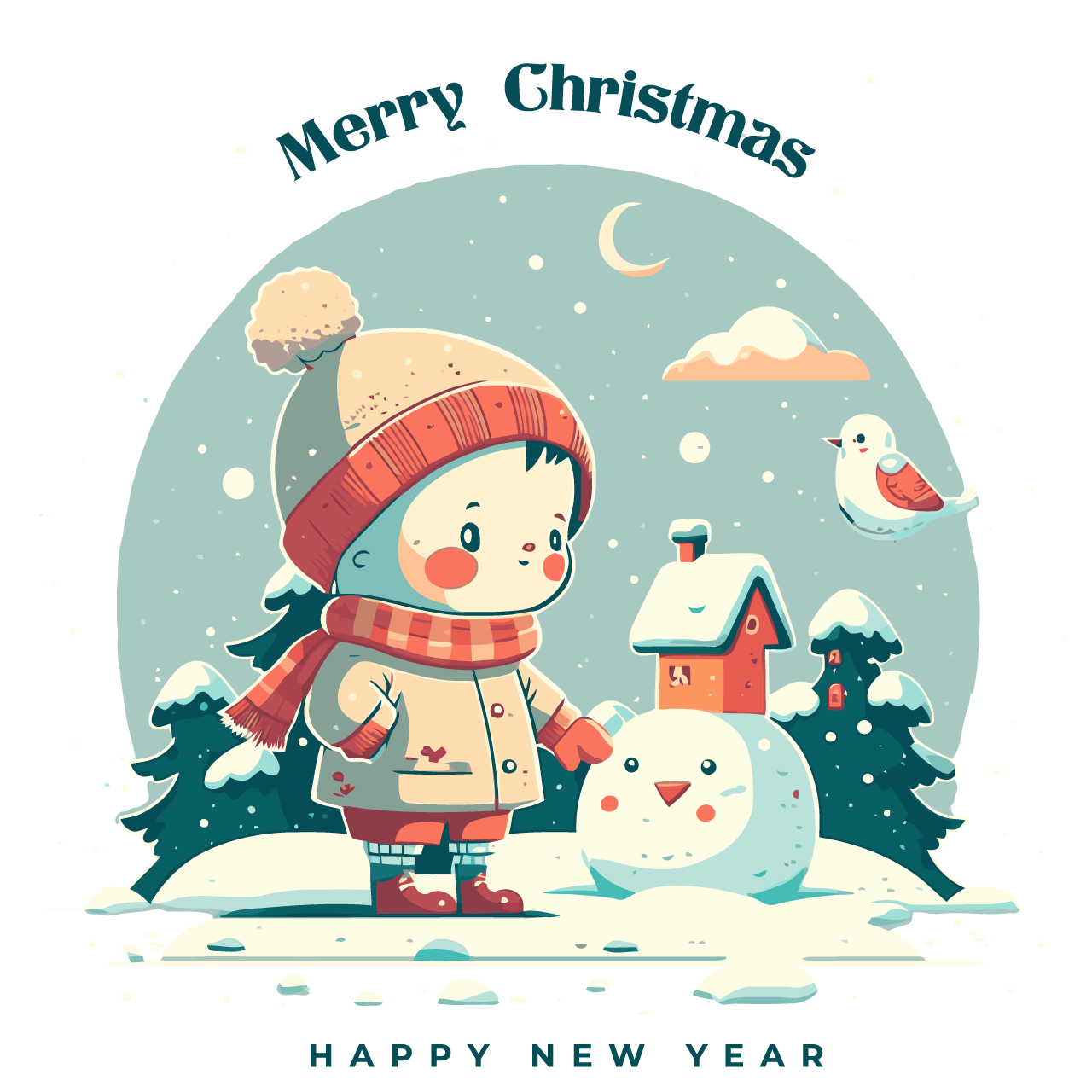 Merry christmas happy new year greeting card