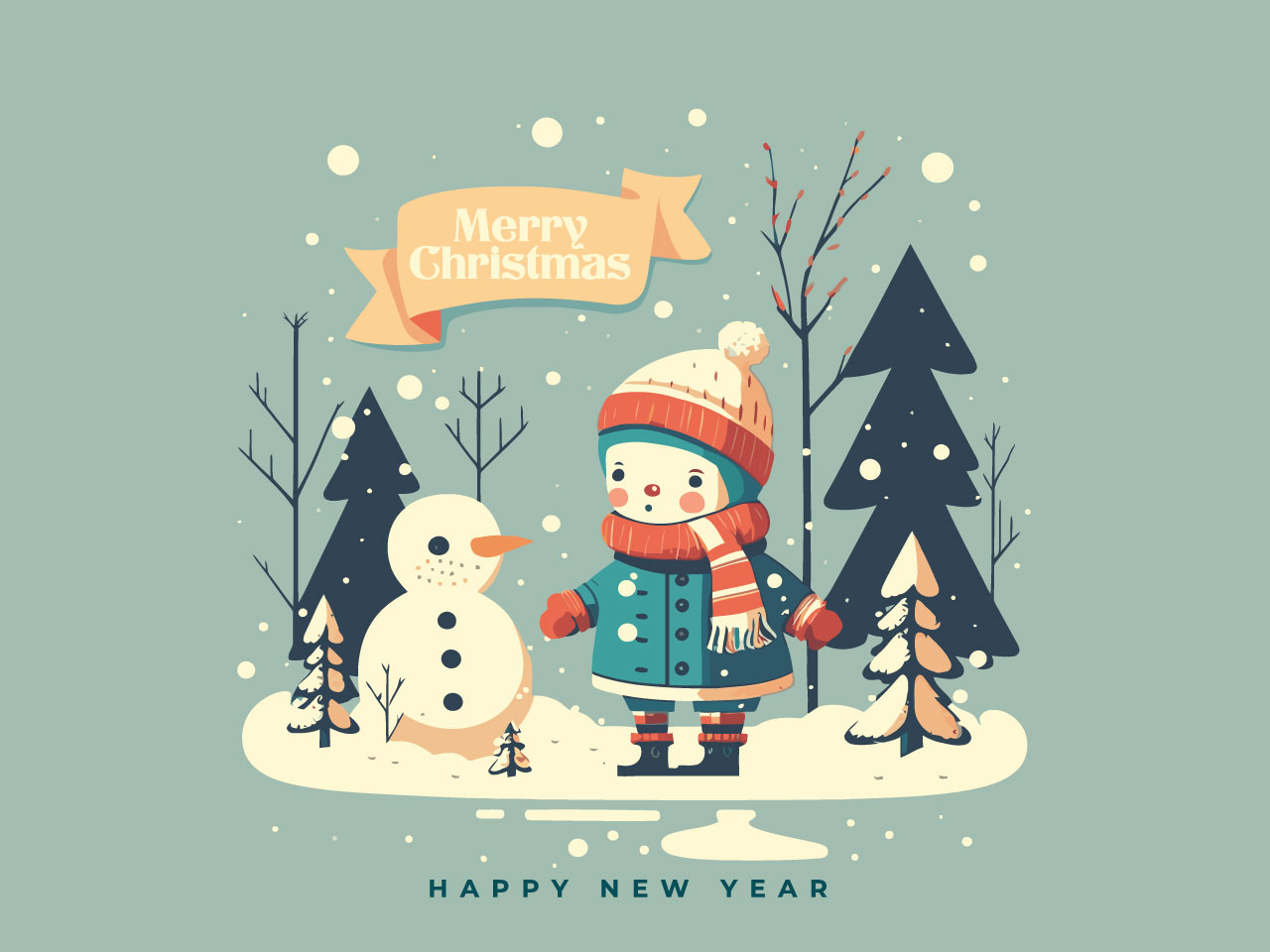 Merry christmas happy new year greeting clipart image