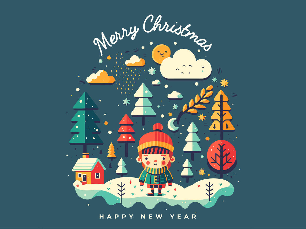 Merry christmas happy new year greetings card invitation banner