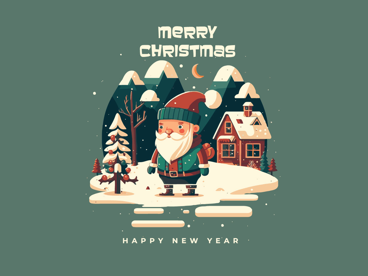 Merry christmas happy new year greetings card invitation cartoon clipart