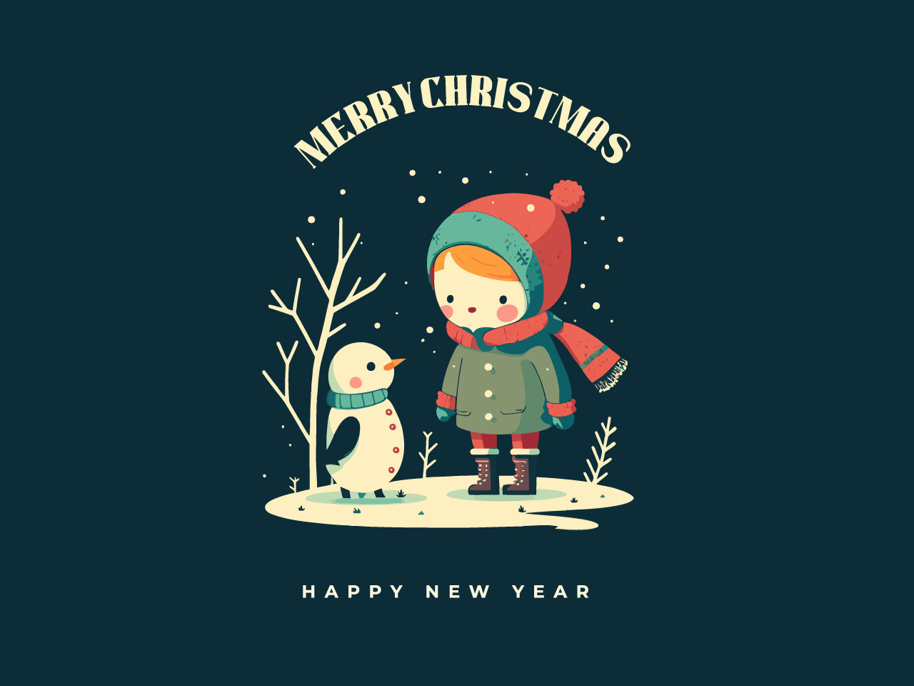 Merry christmas happy new year greetings cartoon clipart