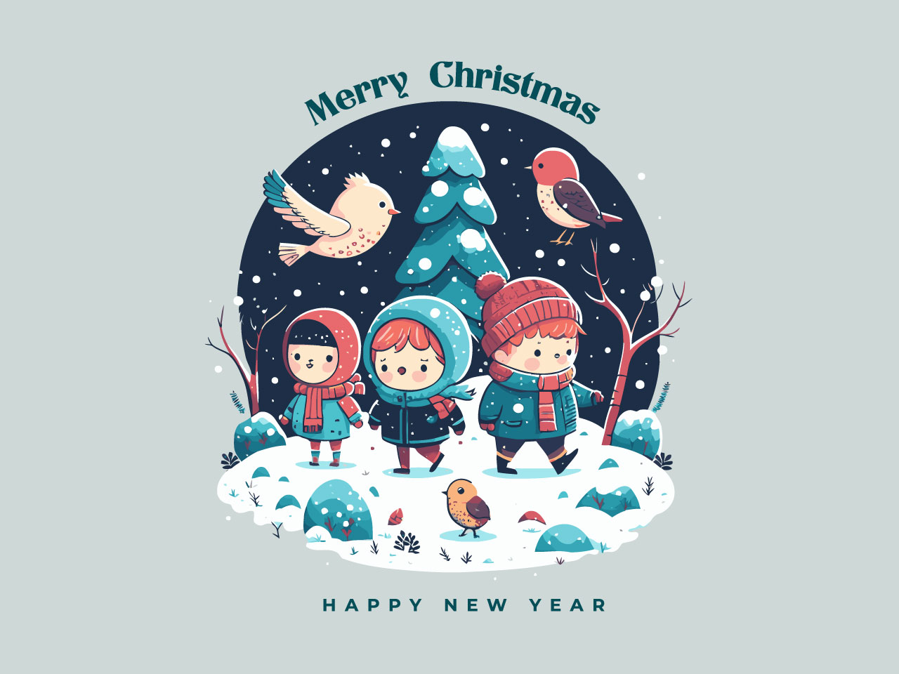 Merry christmas happy new year greetings invitation card