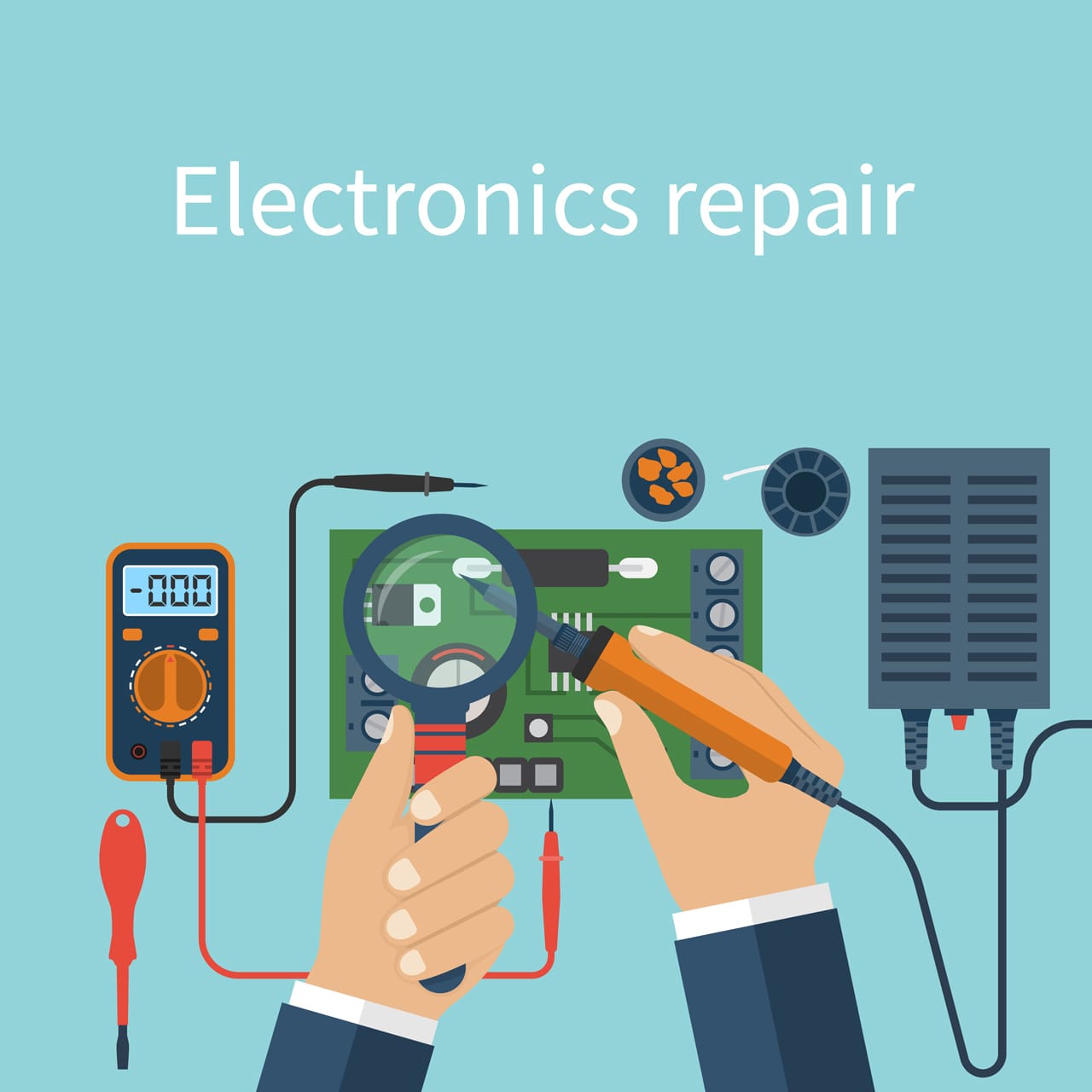 Electronics repair tech repairs hand drawing sketch cartoon image