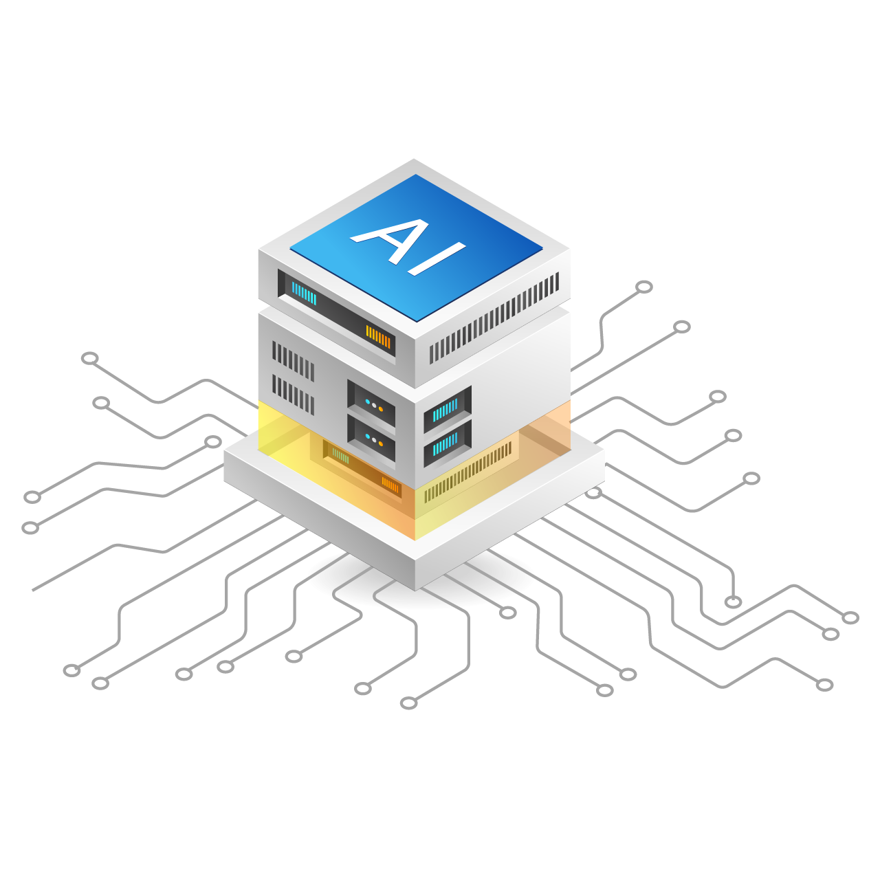 Flat isometric technology server artificial intelligence chip concept transparent background png