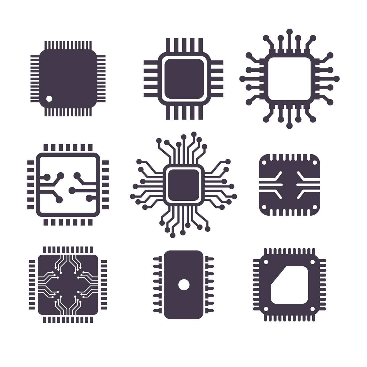 Modern CPU collection with flat design hand drawing sketch