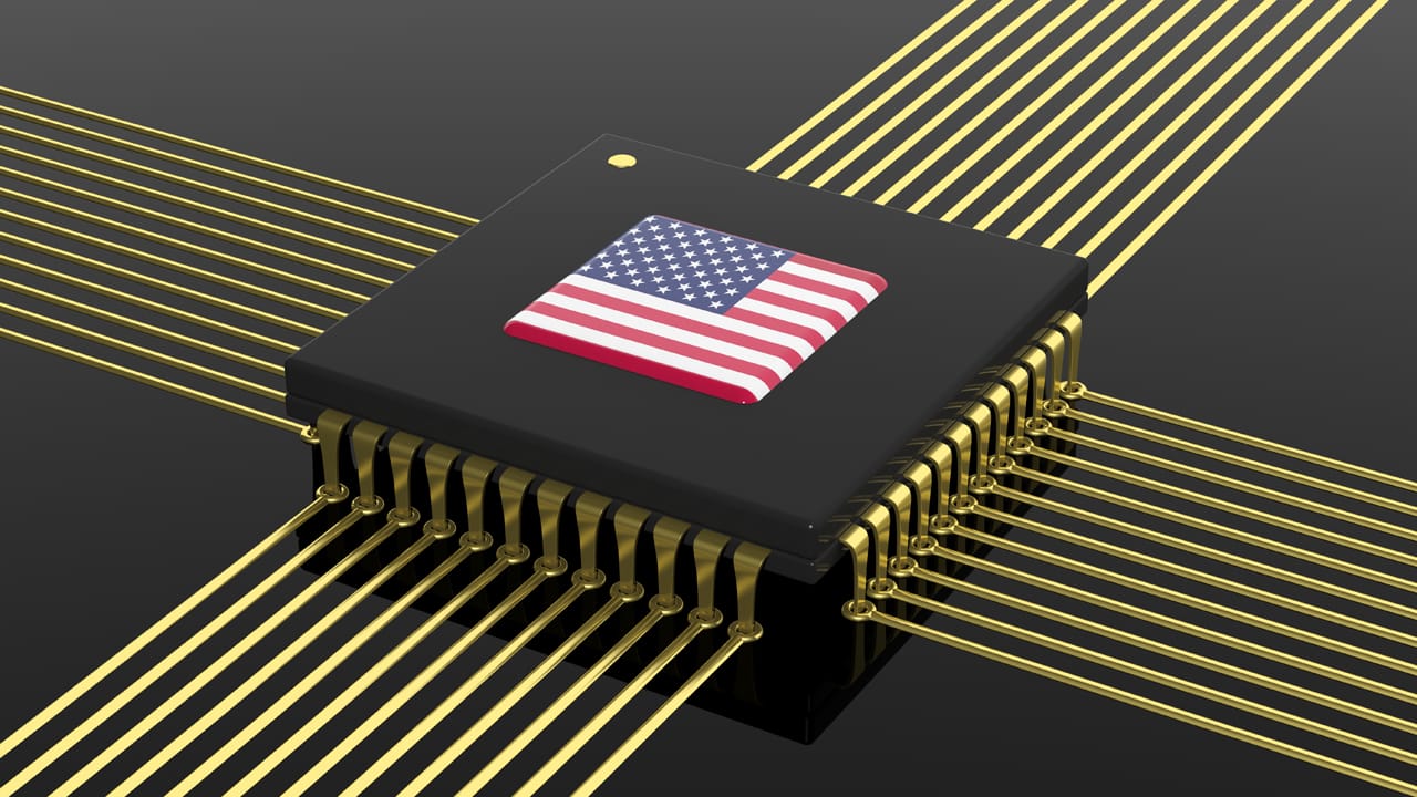 Related image computer CPU with usa flag isolated black background