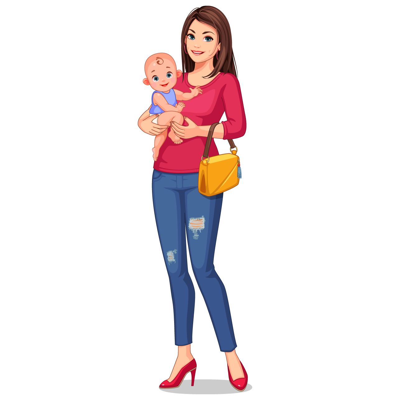 Beautiful young female with her baby illustration clipart image transparent background