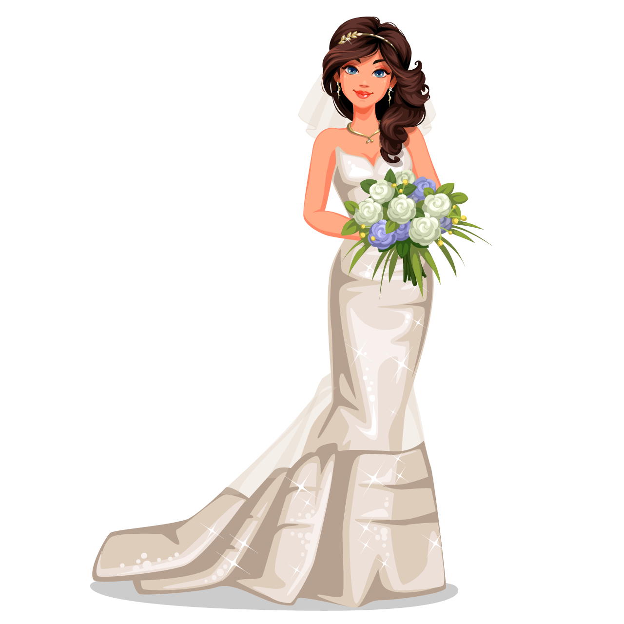Bride beautiful white wedding gown holding bouquet standing pose