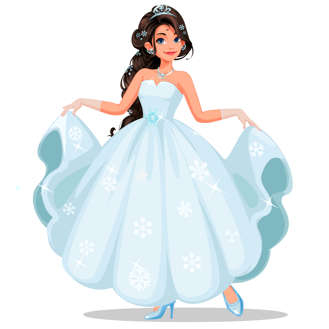 Cute princess holding her long white dress female illustration