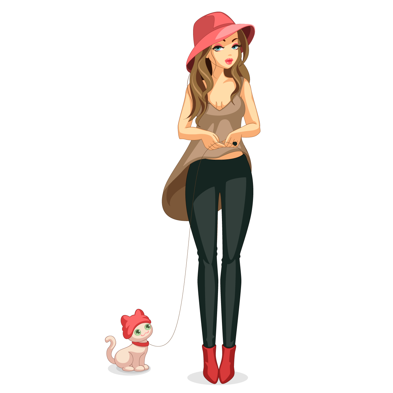 Fashion female model with her pet clipart image illustration