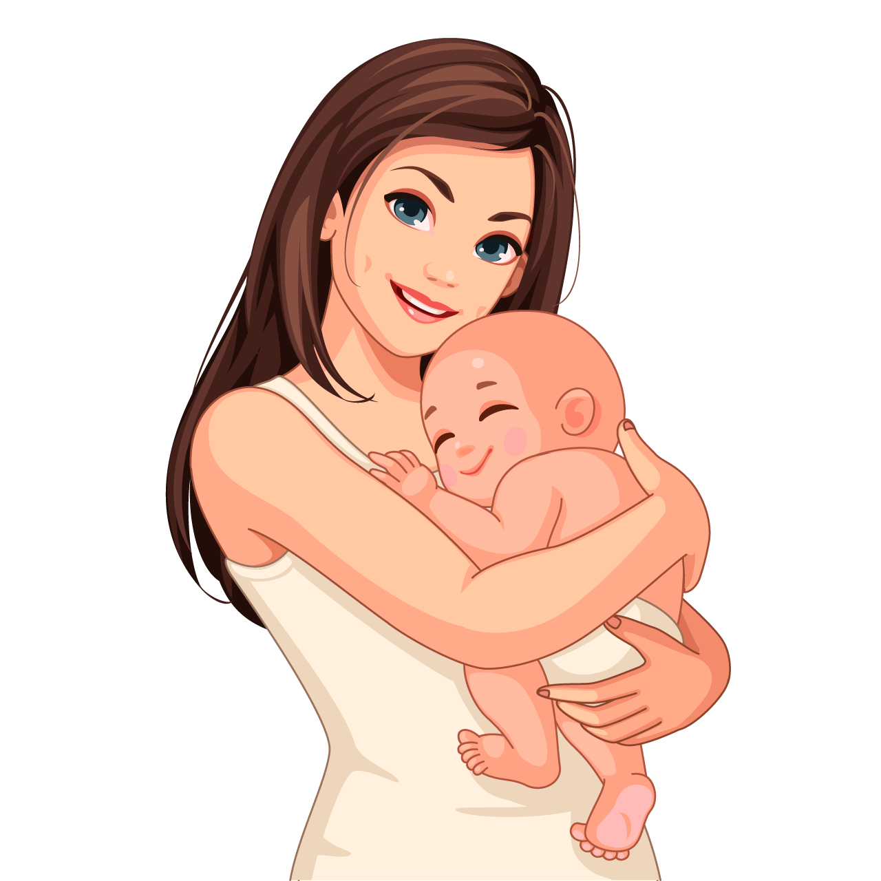 Happy young mother with her little cute sleeping baby illustration