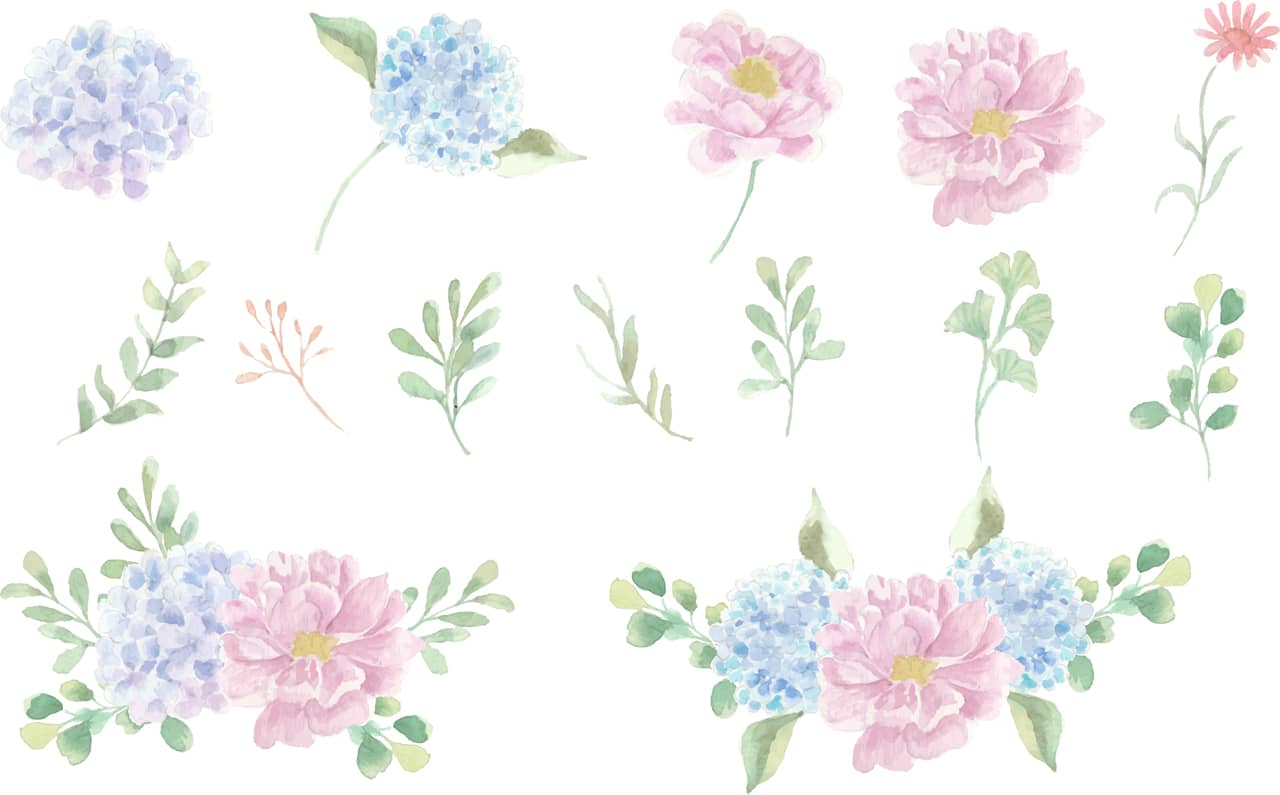 Flower clipart soft hydrangea rose watercolor flower