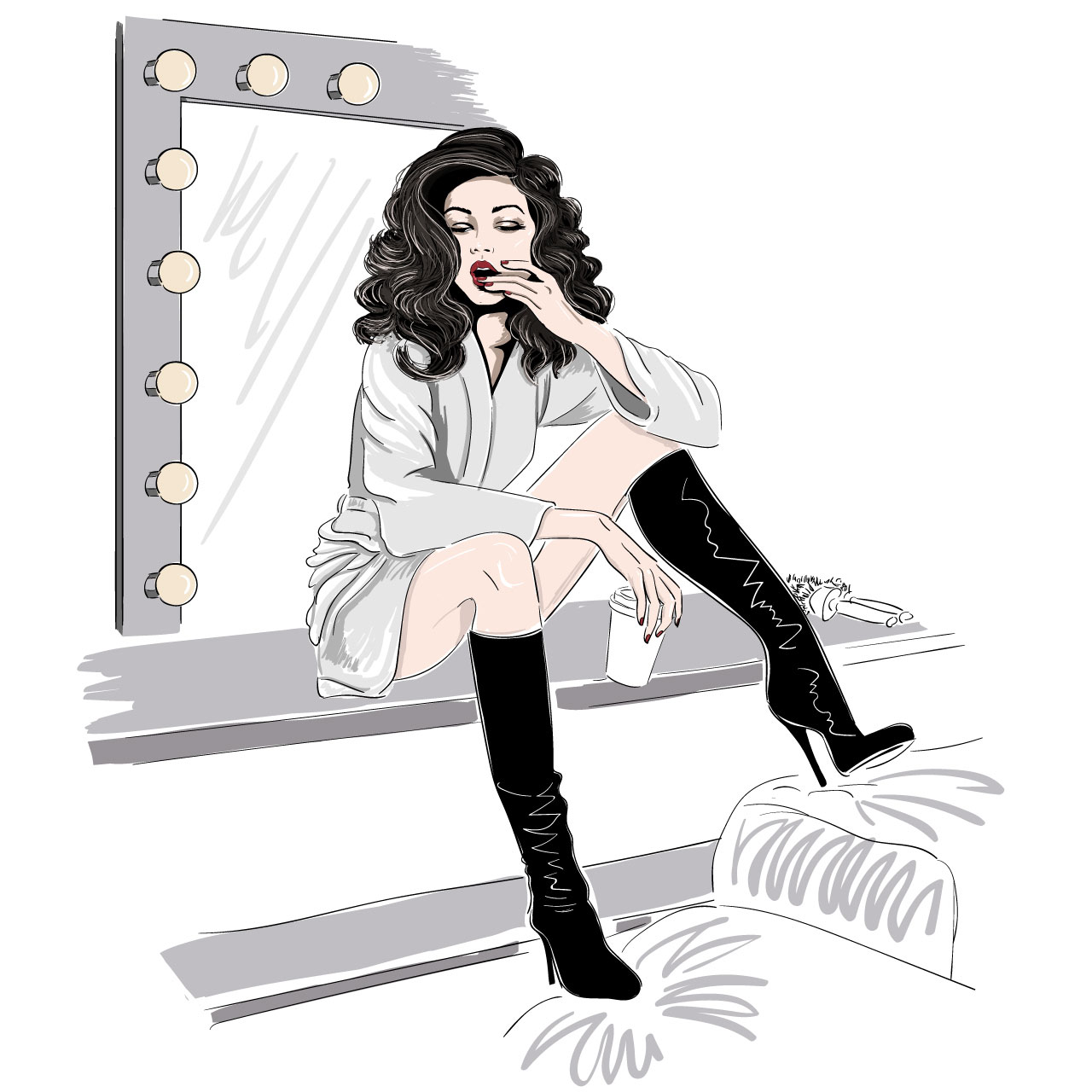 Foot clipart woman high boots near mirror cartoon illustration image