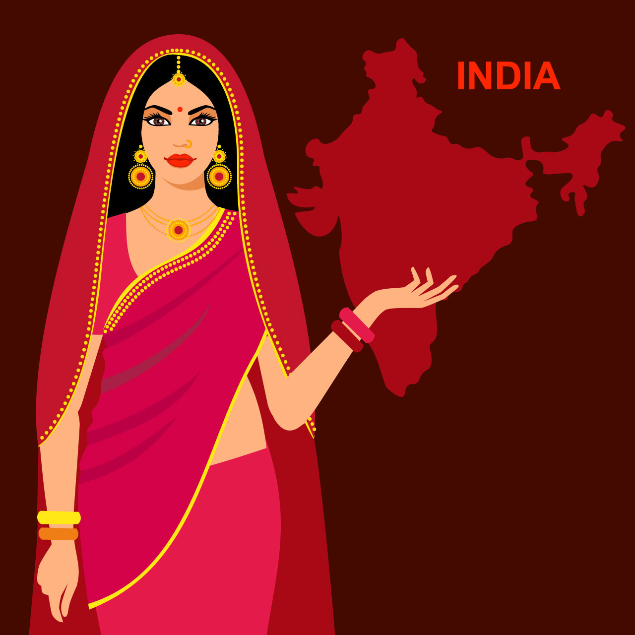Beautiful girl national dress background map india indian woman wearing traditional