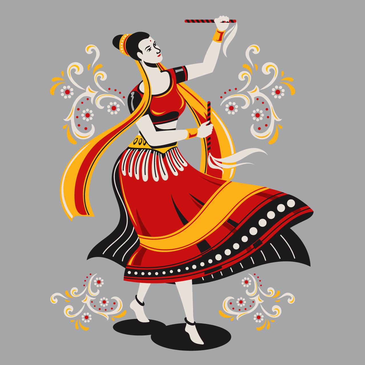 Indian flag clipart illustration woman playing garba dance
