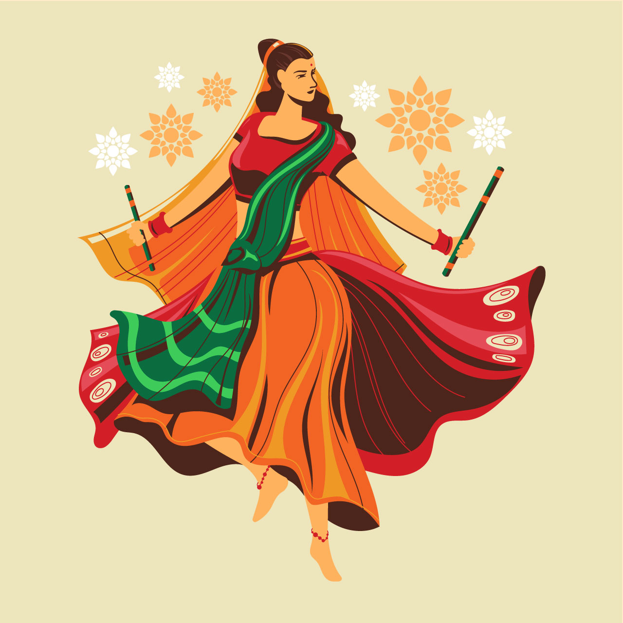 Indian flag clipart illustration woman playing garba dancing