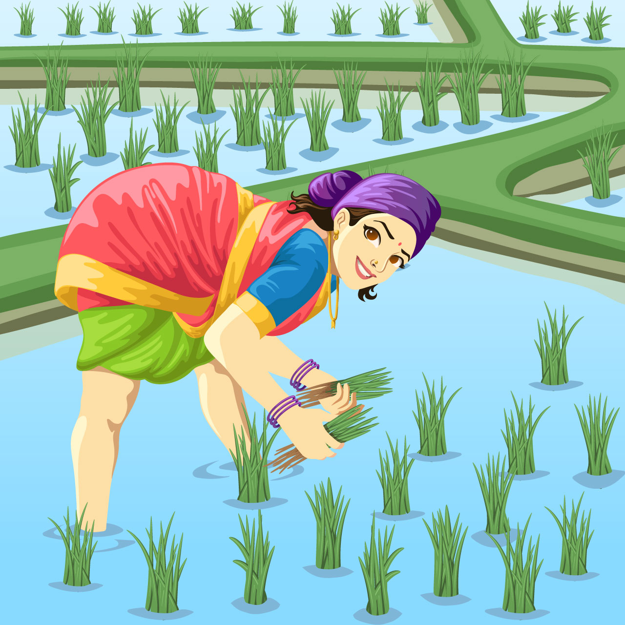 Indian flag clipart tamil woman farmer working paddy field hand drawing sketch