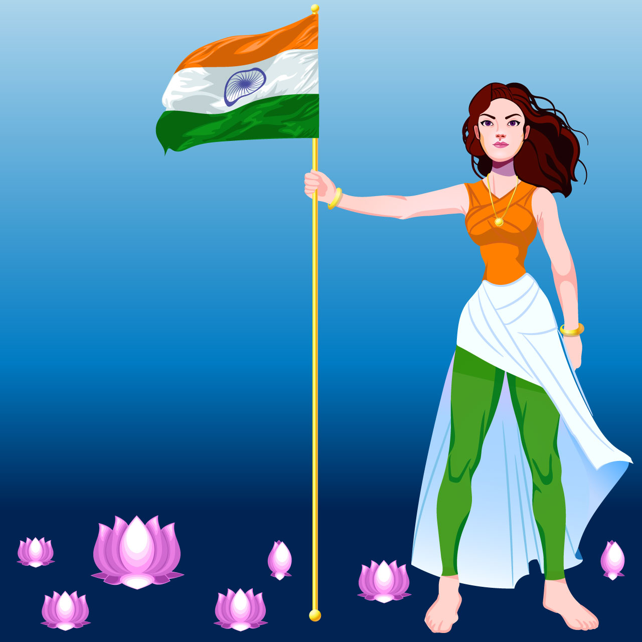 Indian flag independence day wishes with girl holding hand drawing sketch