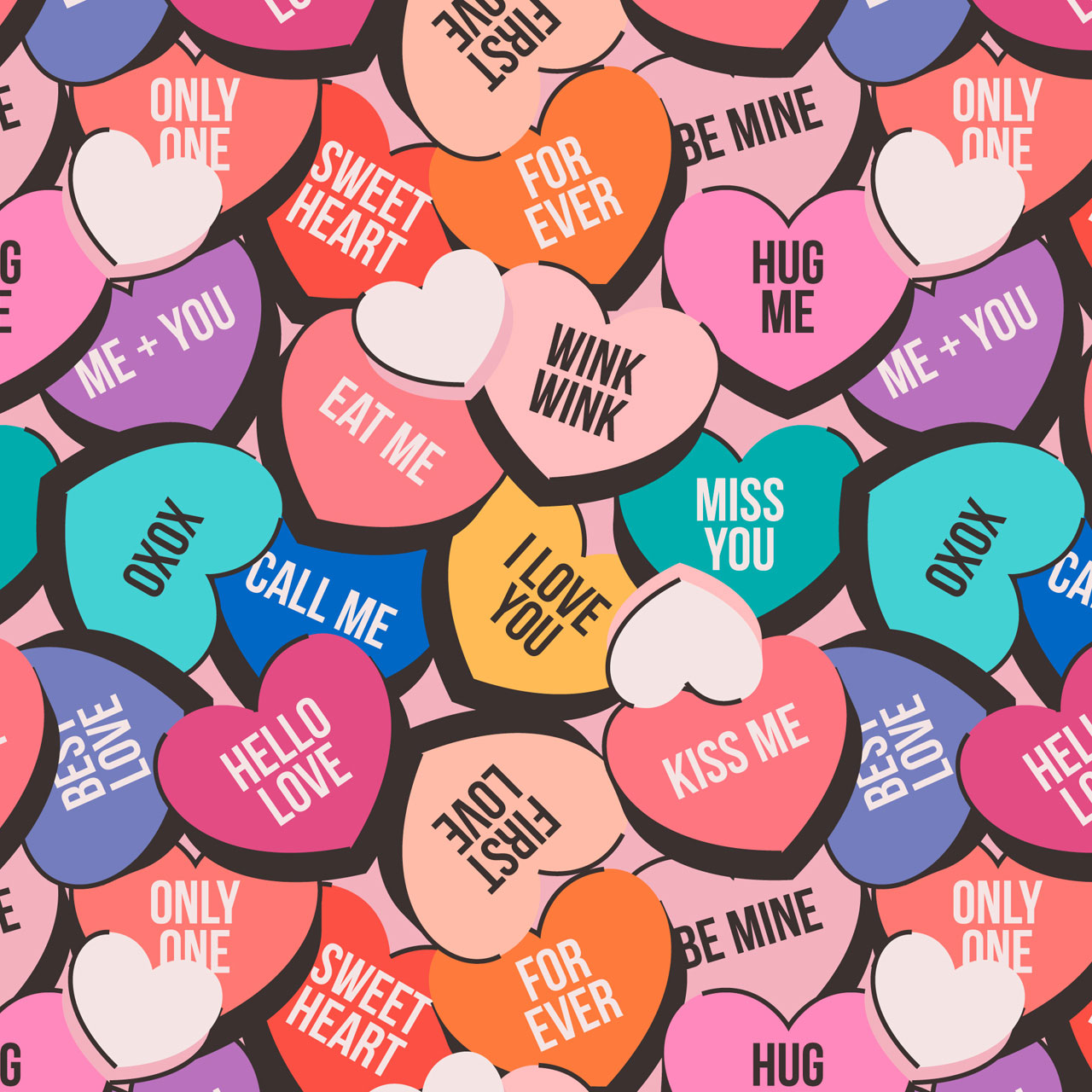 Hand drawn flat design conversation hearts illustration pattern